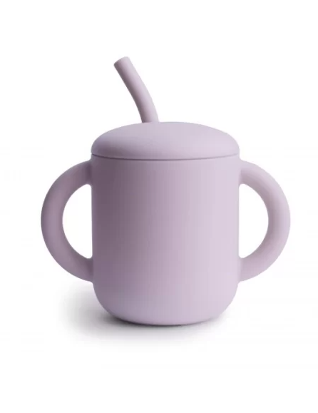 Mushie canita cu capac, maner si pai 6m+ Soft Lilac