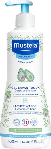 Mustela Gel de curatare delicat pentru corp si par piele normala flacon cu pompa 0m+ 500 ml Imagine principală a produsului