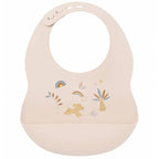 Nattou baveta silicon cu buzunar 6m+, Printed Beige
