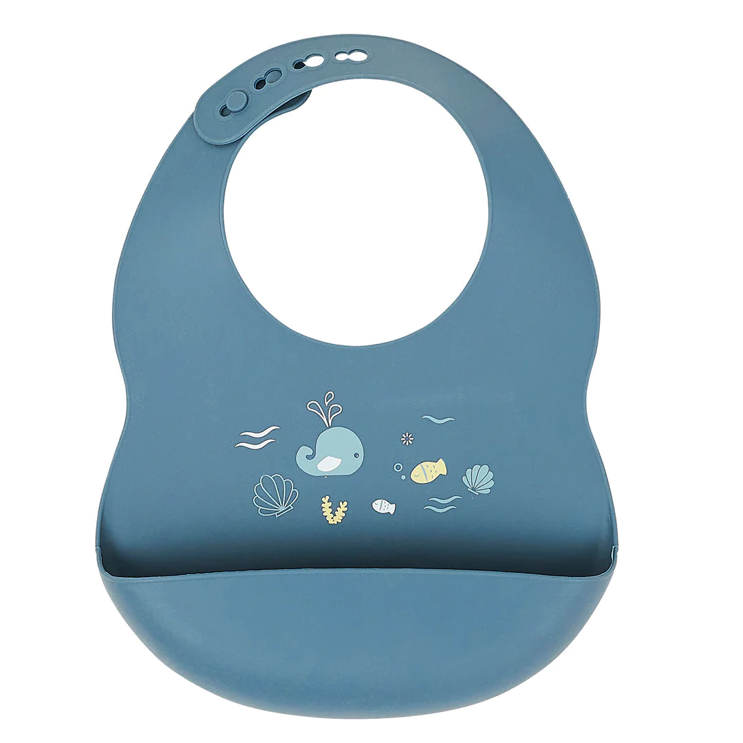 Nattou baveta silicon cu buzunar 6m+, Printed Infinity Blue