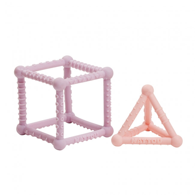 Nattou jucarie dentitie Soft Silicon cub si piramida 0m+ Purple&Pink