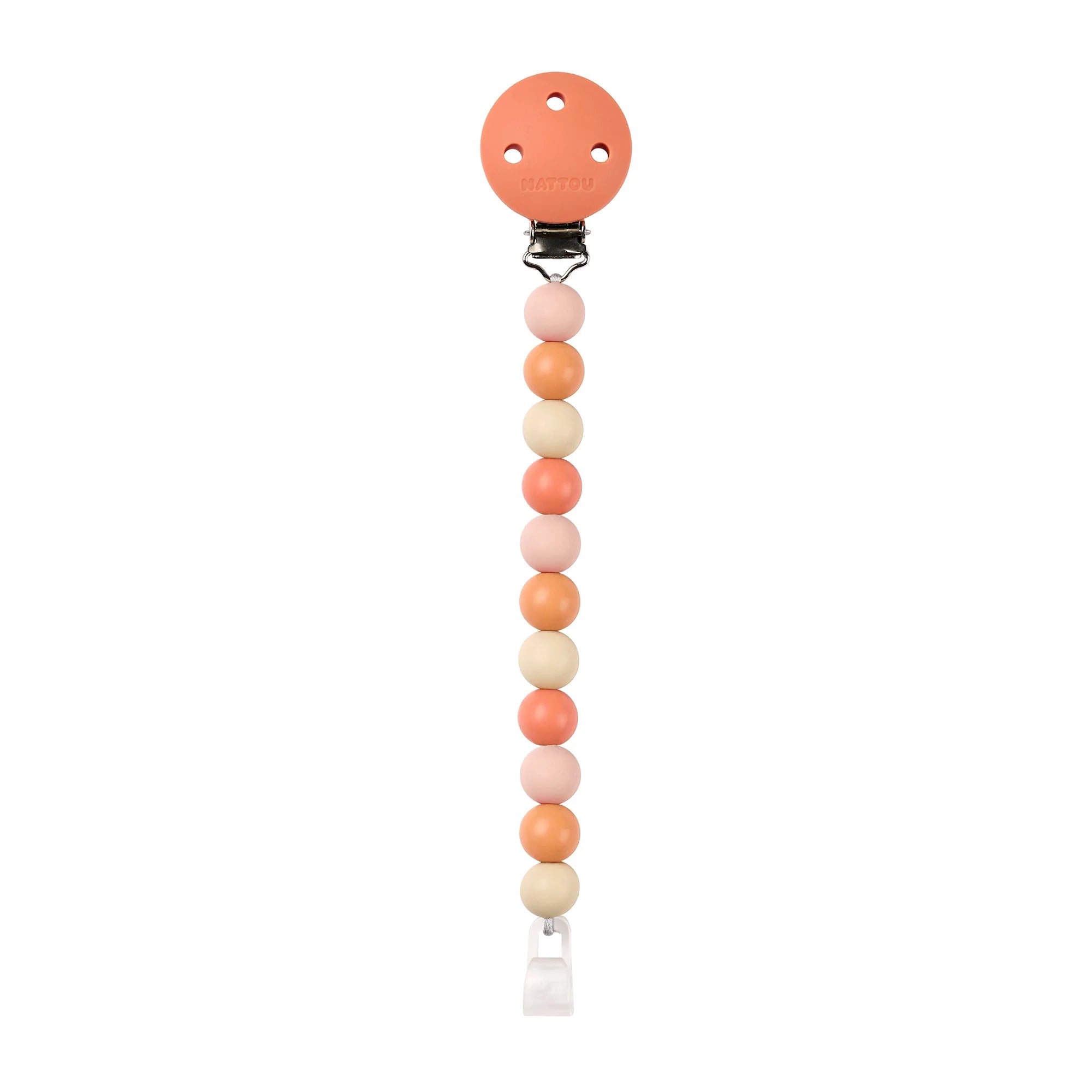 Nattou lant suzeta universala din silicon tip clip 0m+ Beige/Terracotta