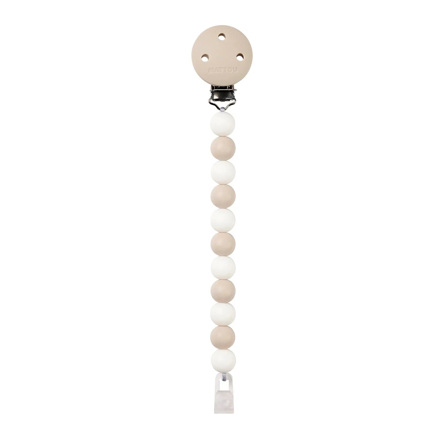 Nattou lant suzeta universala din silicon tip clip 0m+ Clay-White Imagine principală a produsului