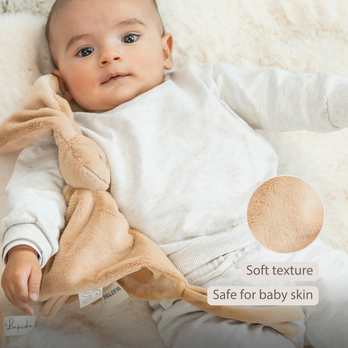 Nattou paturica de dormit din plus 27x27 cm 0m+ Lapidou Iepure-Beige