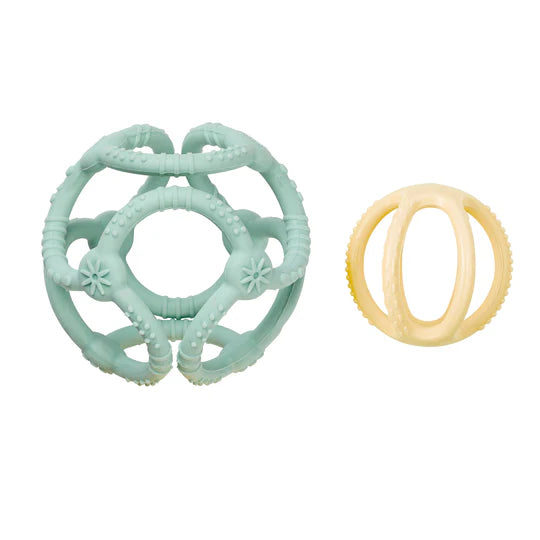 Nattou set 2 mingi din silicon 0m+ Aqua green/yellow