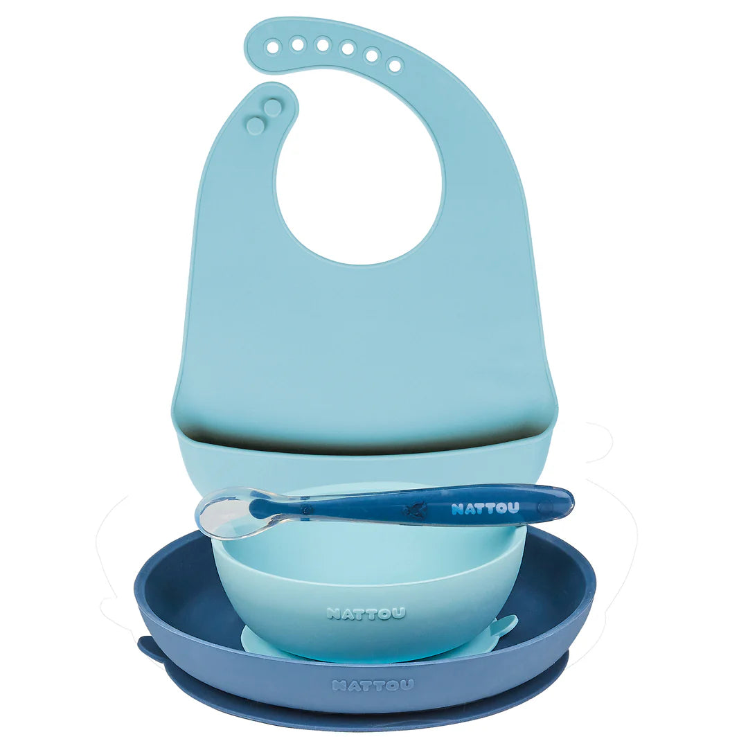 Nattou set tacamuri din silicon 4 piese 6m+ Blue