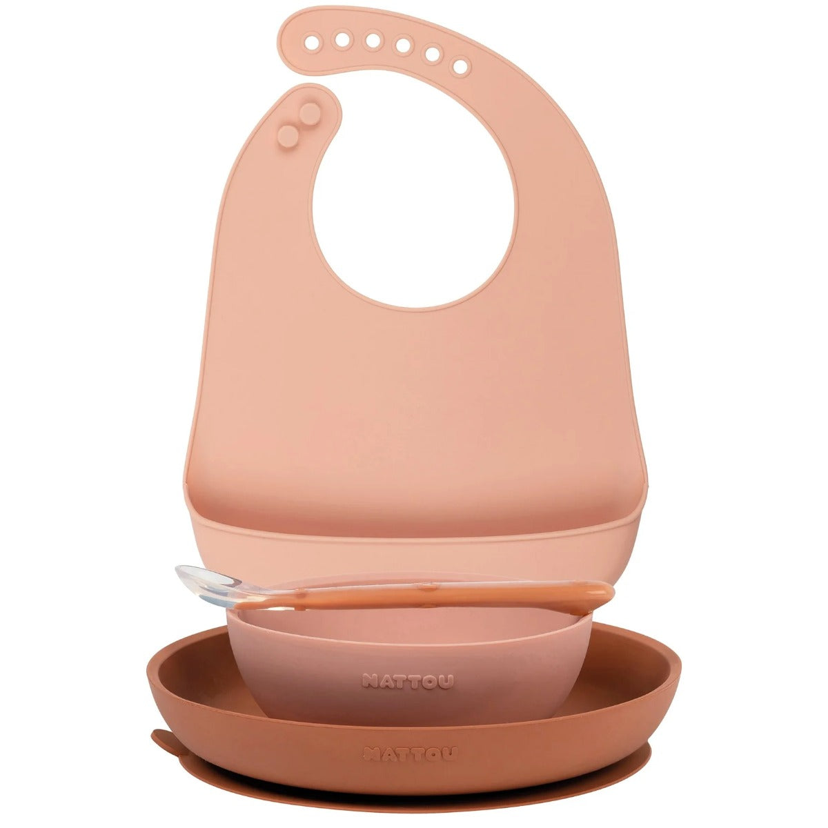 Nattou set tacamuri din silicon 4 piese 6m+ Pink