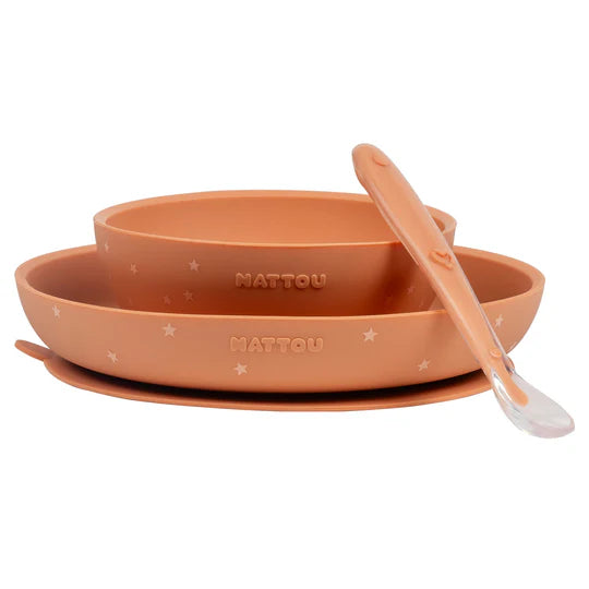 Nattou set tacamuri silicon 3 piese 6m+ Terracotta and stars Imagine principală a produsului