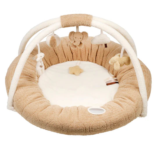 Nattou covor de jaoca 90 cm cu arcada si margini captusite 0m+ Teddy Caramel