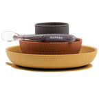 Nattou set masa 4 piese din silicon 4m+, Curry-Terracotta 01