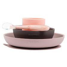 Nattou set masa 4 piese din silicon 4m+, Pink-Vanata 20600243 01 Imagine principală a produsului