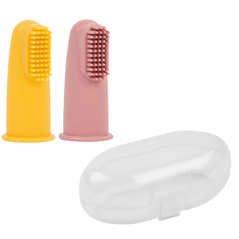 Nattou set periuta si maseur gingie pe deget 6m+, Pink&Yelow  Imagine principală a produsului