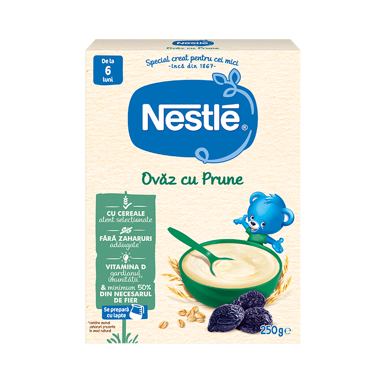 Nestle cereale cu fibre delicate ovaz cu prune, 6 luni+, 250 g