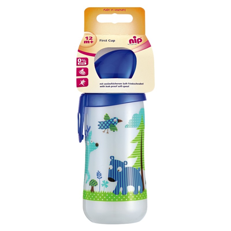 Nip Biberon cu cioc First Cup 330 ml cu clip de prindere si cioc silicon moale 12m+ Boy 01