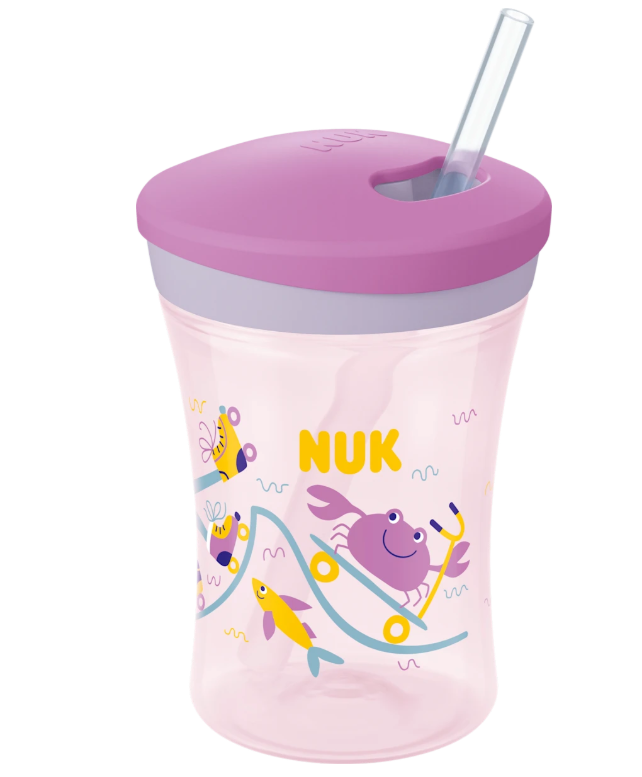Nuk Action Cup cana de baut 230 ml 12m+ Roz cu rac si pesti