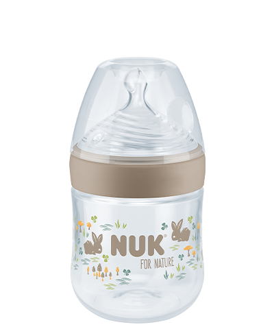 Nuk biberon 150 ml FOR NATURE cu senzor si tetina silicon S 0-6 luni Iepurasi Imagine principală a produsului