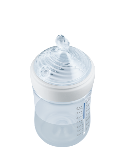 Nuk biberon 150 ml FOR NATURE cu senzor si tetina silicon S 0-6 luni Iepurasi