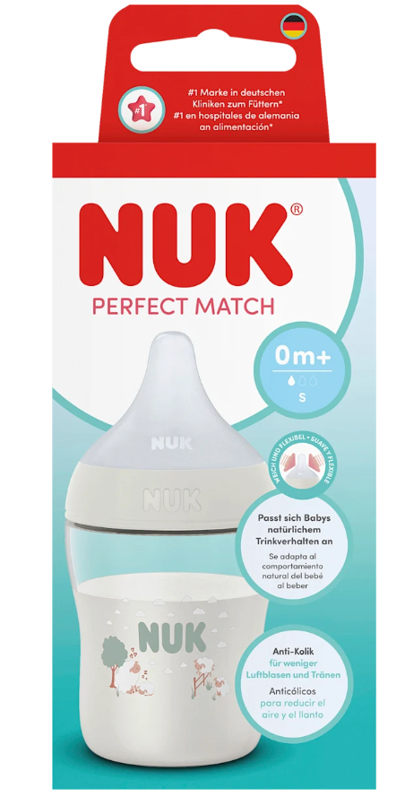 Nuk biberon Perfect Match cu tetina silicon S si senzor de temperatura 150 ml 0m+ Alb
