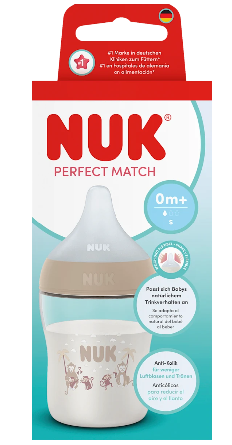 Nuk biberon Perfect Match cu tetina silicon S si senzor de temperatura 150 ml 0m+