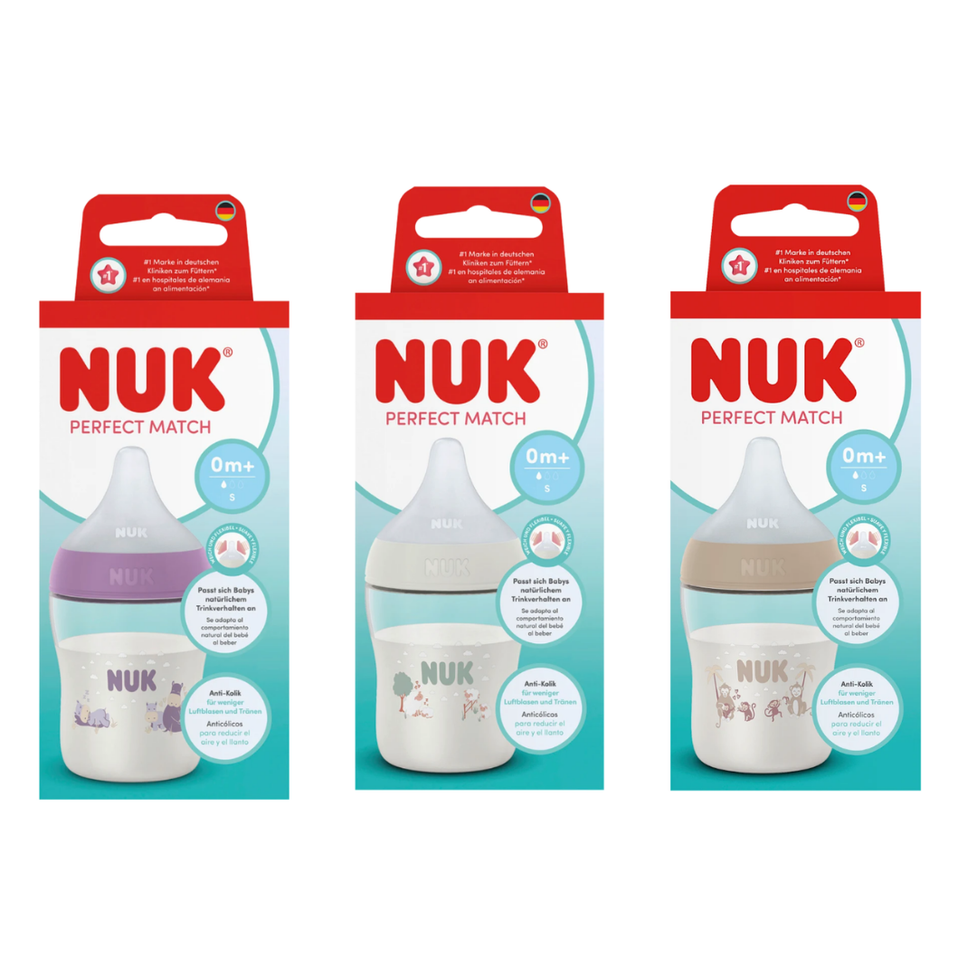 Nuk biberon Perfect Match cu tetina silicon S si senzor de temperatura 150 ml 0m+