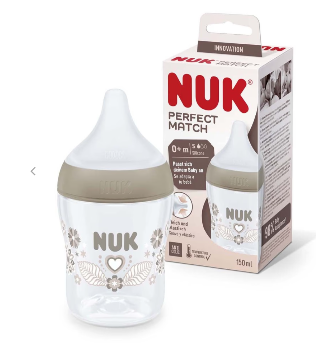 Nuk biberon Perfect Match cu tetina silicon si senzor de temperatura 150 ml 0m+ Fluture Imagine principală a produsului