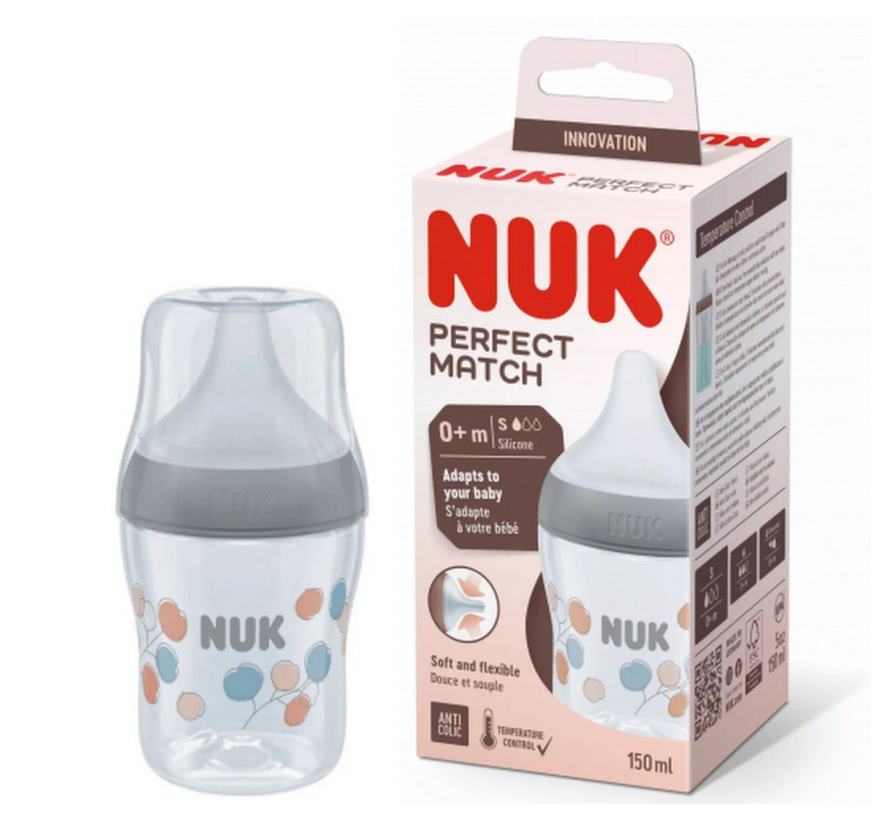 Nuk biberon Perfect Match cu tetina silicon si senzor de temperatura 150 ml 0m+ Ramura