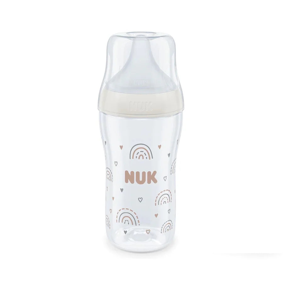 Nuk biberon Perfect Match cu tetina silicon si senzor de temperatura 260 ml 3m+ Curcubeu