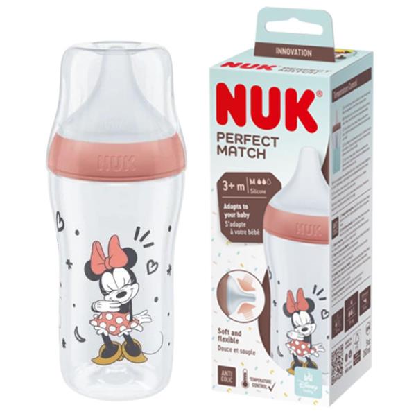 Nuk biberon Perfect Match cu tetina silicon si senzor de temperatura 260 ml 3m+ Minnie