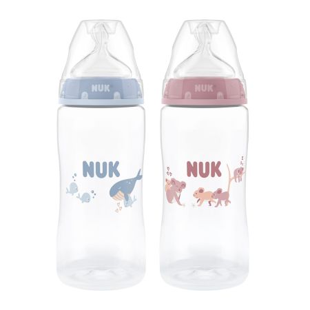 Nuk biberon PP 300 ml First Choice cu termocontrol si tetina silicon flux M 2/3m+