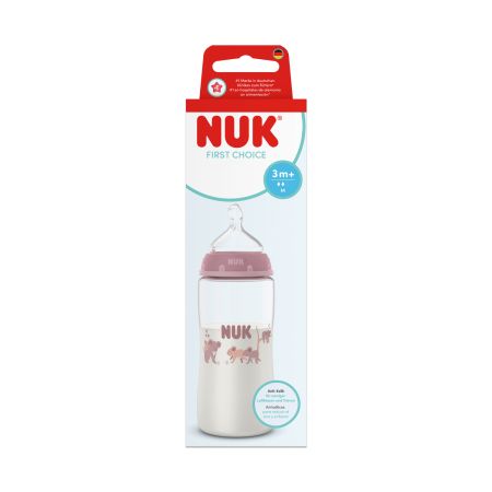 Nuk biberon PP 300 ml First Choice cu termocontrol si tetina silicon flux M 2/3m+