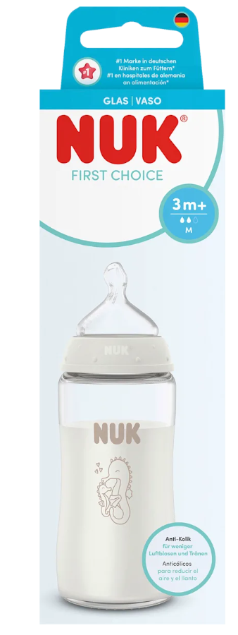 Nuk biberon sticla 240 ml First Choice cu termocontrol si tetina silicon flux M  2/3m