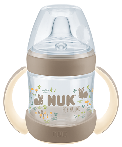 Nuk biberon tranzitie 150 ml FOR NATURE cu cioc silicon si senzor 6m+ Iepurasi Imagine principală a produsului