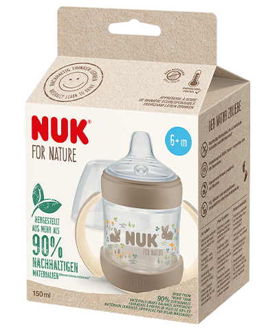 Nuk biberon tranzitie 150 ml FOR NATURE cu cioc silicon si senzor 6m+ Iepurasi