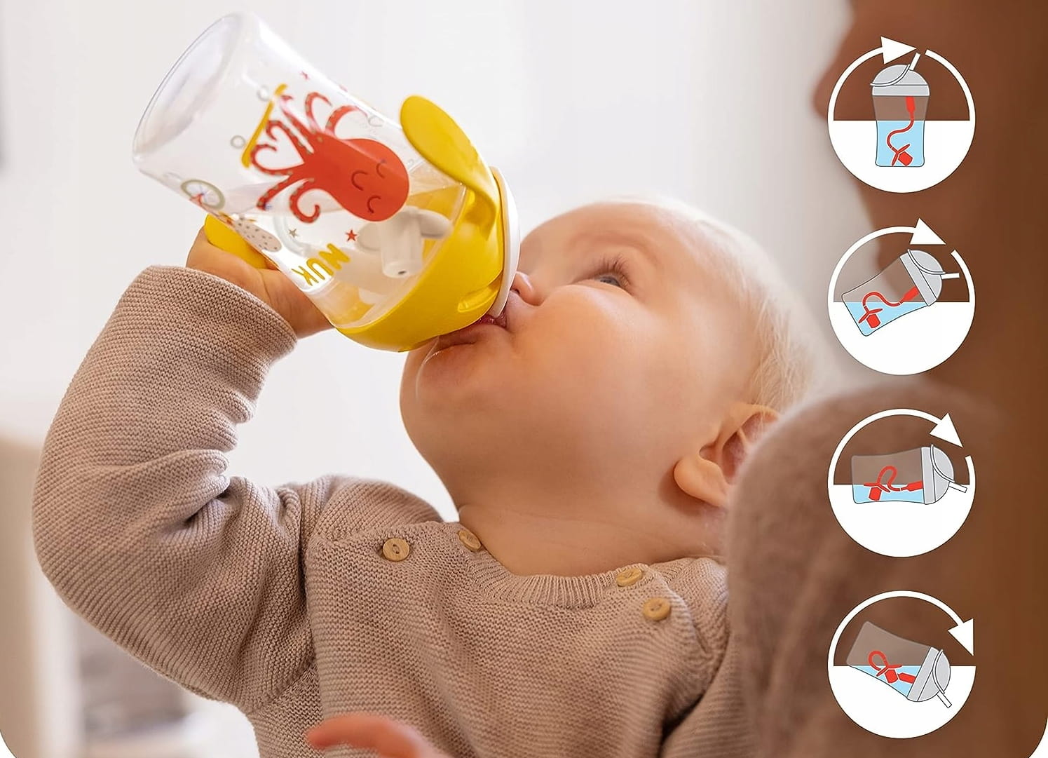 Nuk canita cu pai moale si maner Motion Cup 230 ml 8m+ Galben