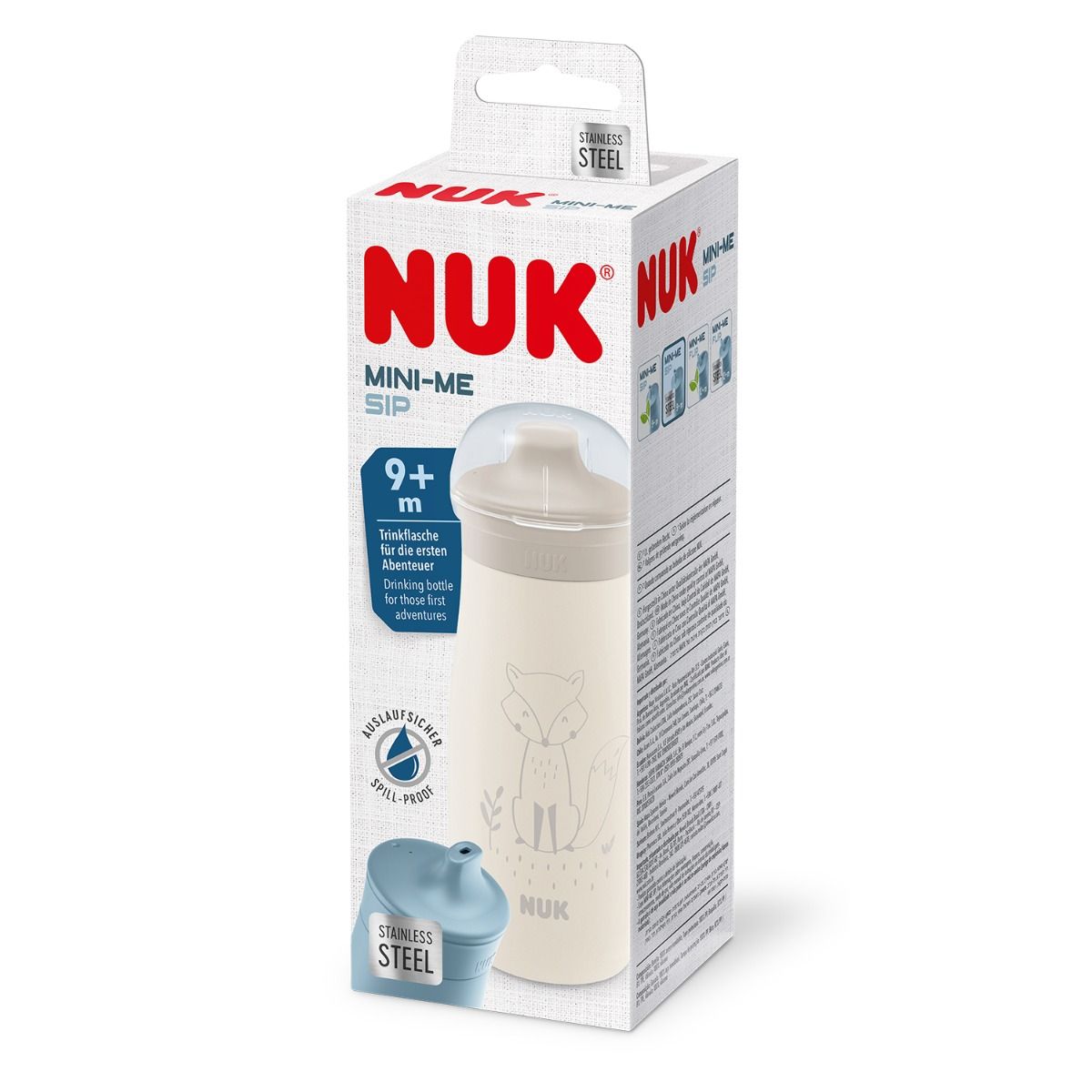 Nuk canita inox Mini-Me Sip cup cu cioc tare 300 ml 9m+ Crem cu vulpe
