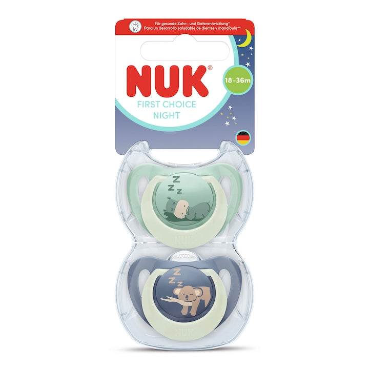 Nuk suzeta silicon First Choice NIGHT 18-36 luni 2 buc Hippo-Koala