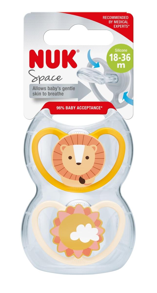 Nuk suzeta din silicon Space 18-36 luni 2 buc Zebra sau Leu