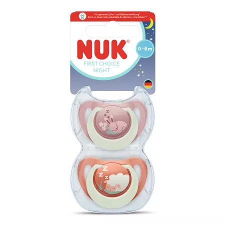 Nuk suzeta silicon First Choice Night 0-6 luni 2 buc Iepuras/Oita