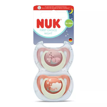 Nuk suzeta silicon First Choice Night 18-36 luni 2 buc Iepuras/Oita