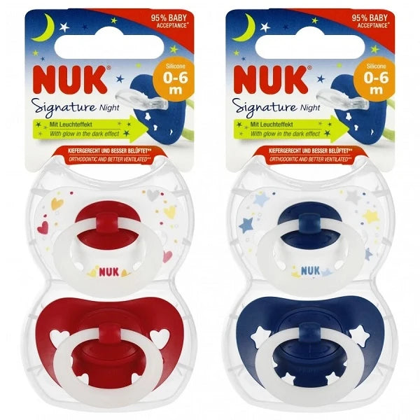 Nuk suzeta silicon Signature Night 0-6 luni 2 buc Imagine principală a produsului