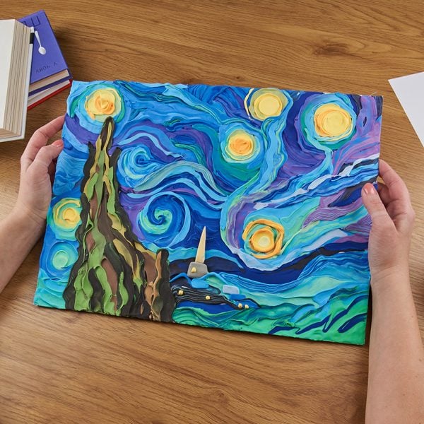 Okto set pictura 3D cu argila usoara  30x40 cm 14 ani+ Starry Night