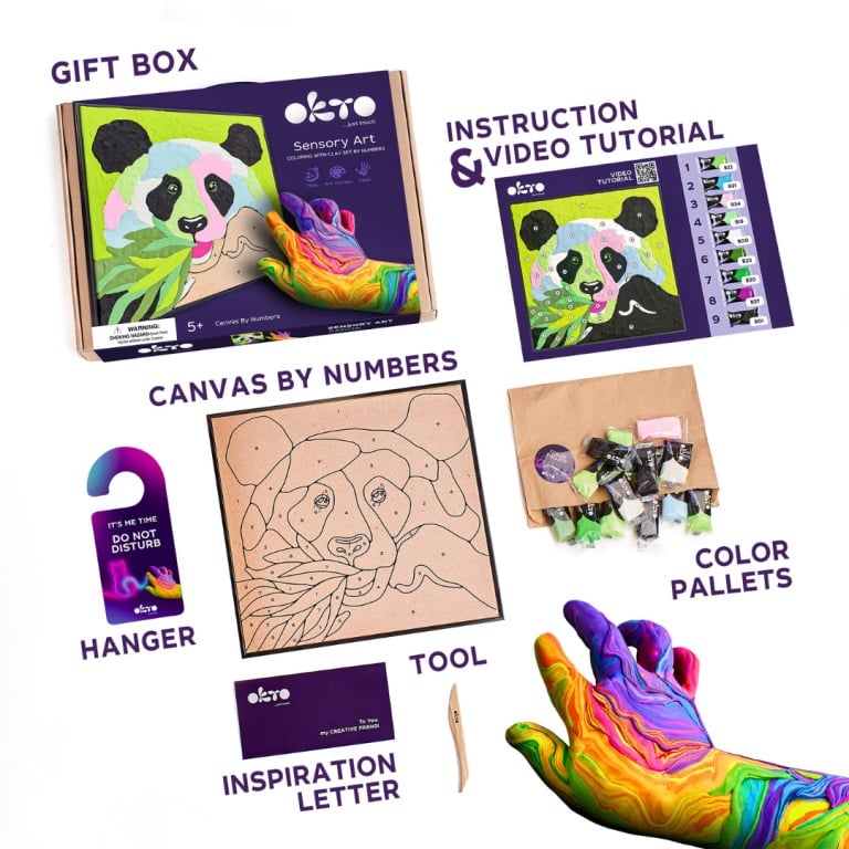 Okto set pictura cu argila usoara 29x29 cm 5 ani+ Panda