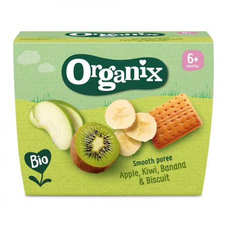 Organix Bio piure duo cu mere, kiwi, banane si biscuiti 6m+ 400 g