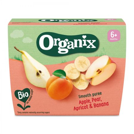 Organix Bio piure duo din mere, pere, caise si banane 8m+ 400 g