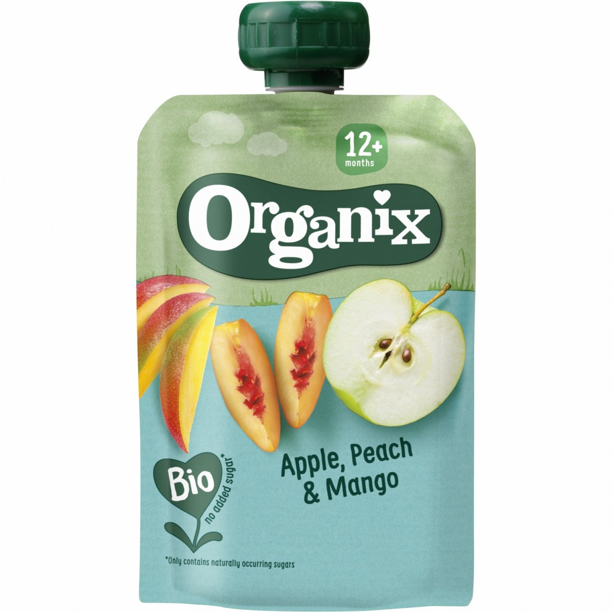 Organix piure bio din mar, piersica si mango 12m+, 100 g Imagine principală a produsului