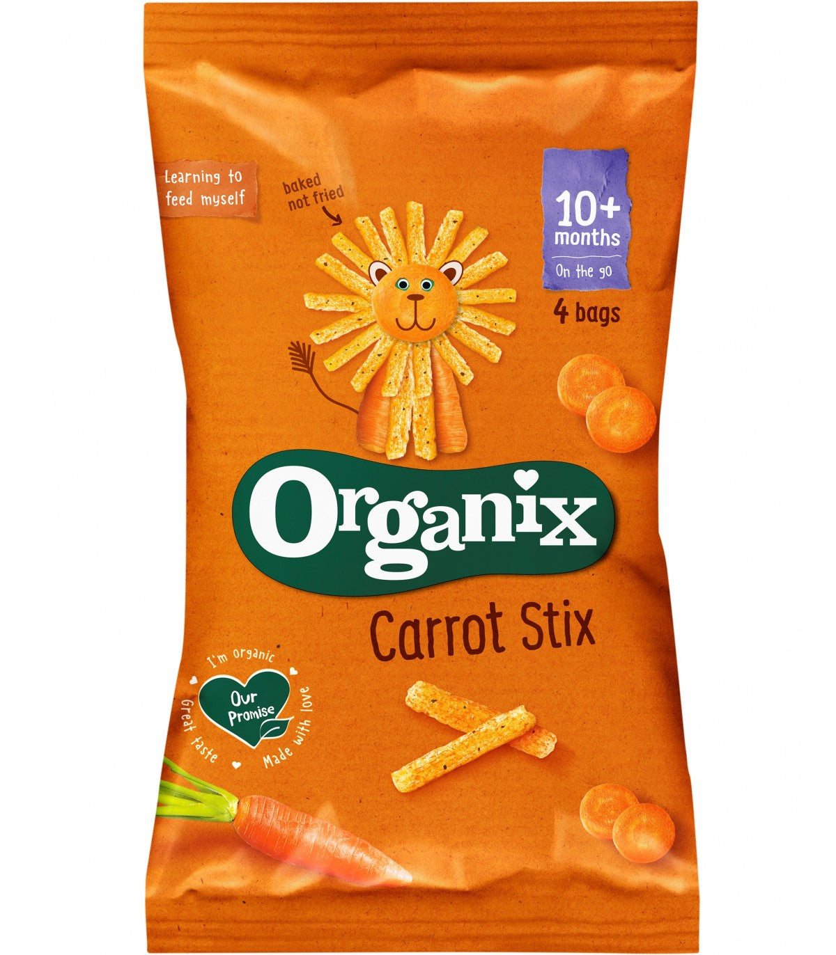 Organix Bio sticks ecologic din porumb cu morcov 10m+, 60 g