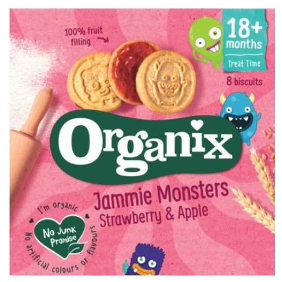 Organix biscuiti ecologici bio cu capsuni si mere, 18 luni+, 64 g