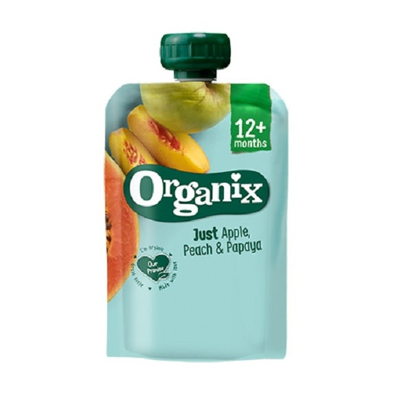 Organix piure de mere, piersici și papaya, 12 luni+, 100 g