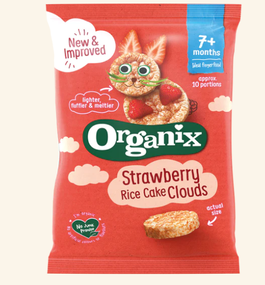 Organix rondele din orez expandat cu capsuni 7m+, 50 g