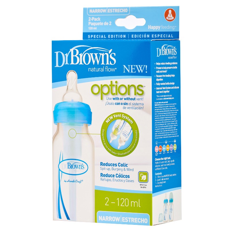 Dr.Brown's biberon Options Standard 120 ml tetina 1/0m+ 2 buc/set Albastru 02